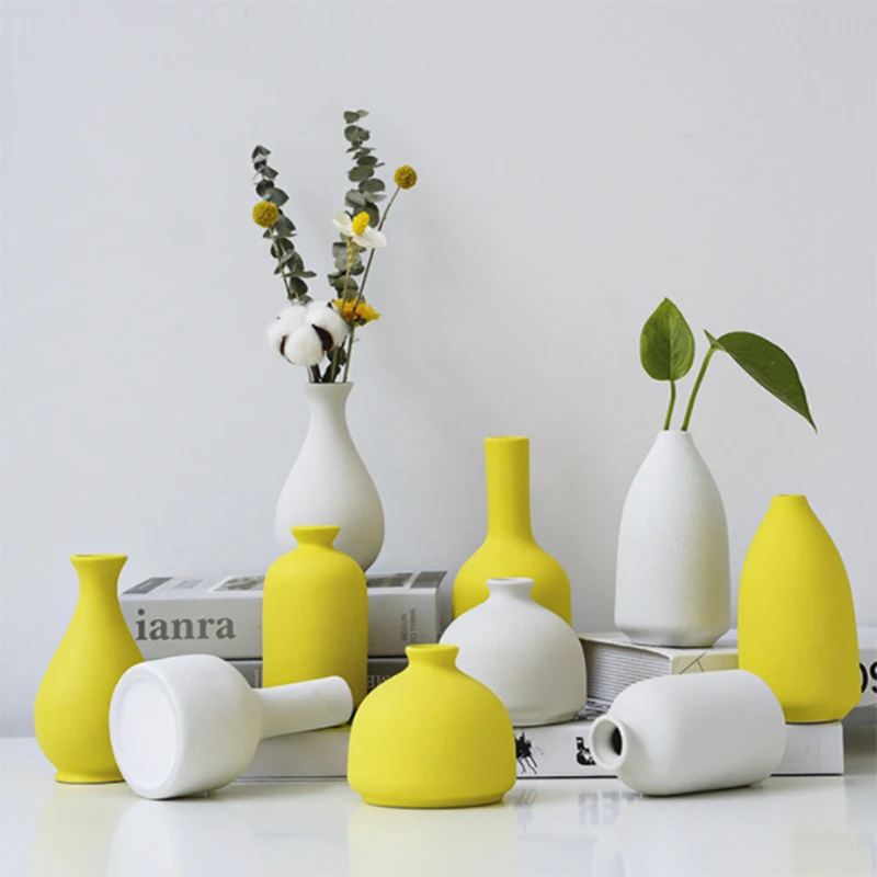 

Керамическая Желтая Ваза в скандинавском стиле, композиция для высушенных цветов, украшение для гостиной, дома, горшка для растений, настол...