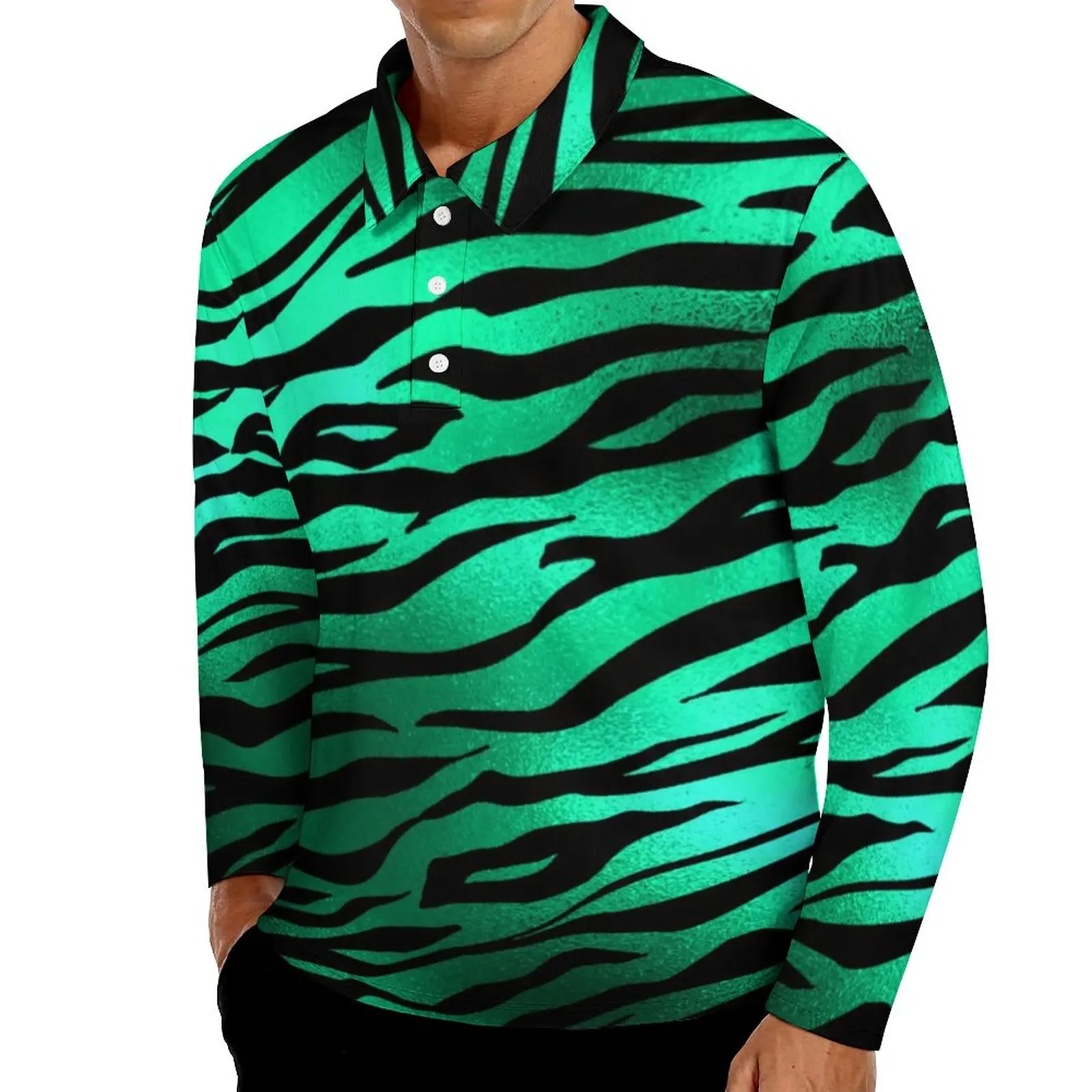 

Рубашка-поло мужская оверсайз в полоску, с длинным рукавом и графическим принтом