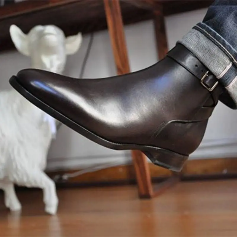 

New Men Fashion PU Leather Business Dress Boots Belt Buckle Cover Feet Work Boots Locomotive Boots Classic Hot Sales 5KE433