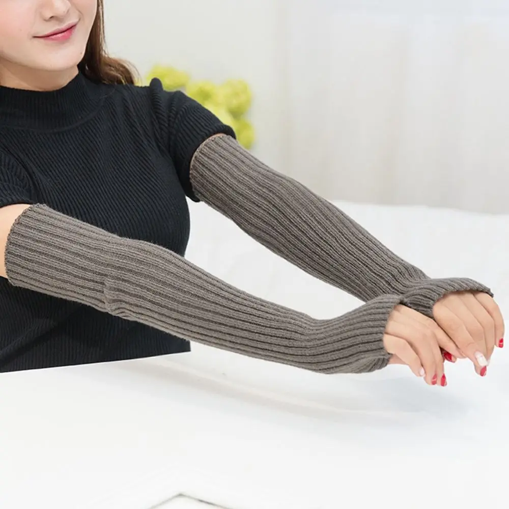 

Punk Elastic Warm Hand Sleeve Girls Solid Color Knitted Arm Warmers Wool Sleeve Cuff Female Arm Warmers Elastic Gloves