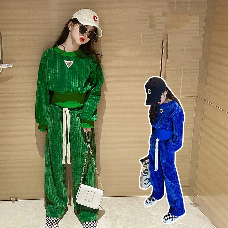 

Girls /Boys Suit Sweatshirts +Pants Cotton 2Pcs/Sets 2022 Vintage Spring Autumn Thicken Teenager Warm Kid Outdoor Children Cloth