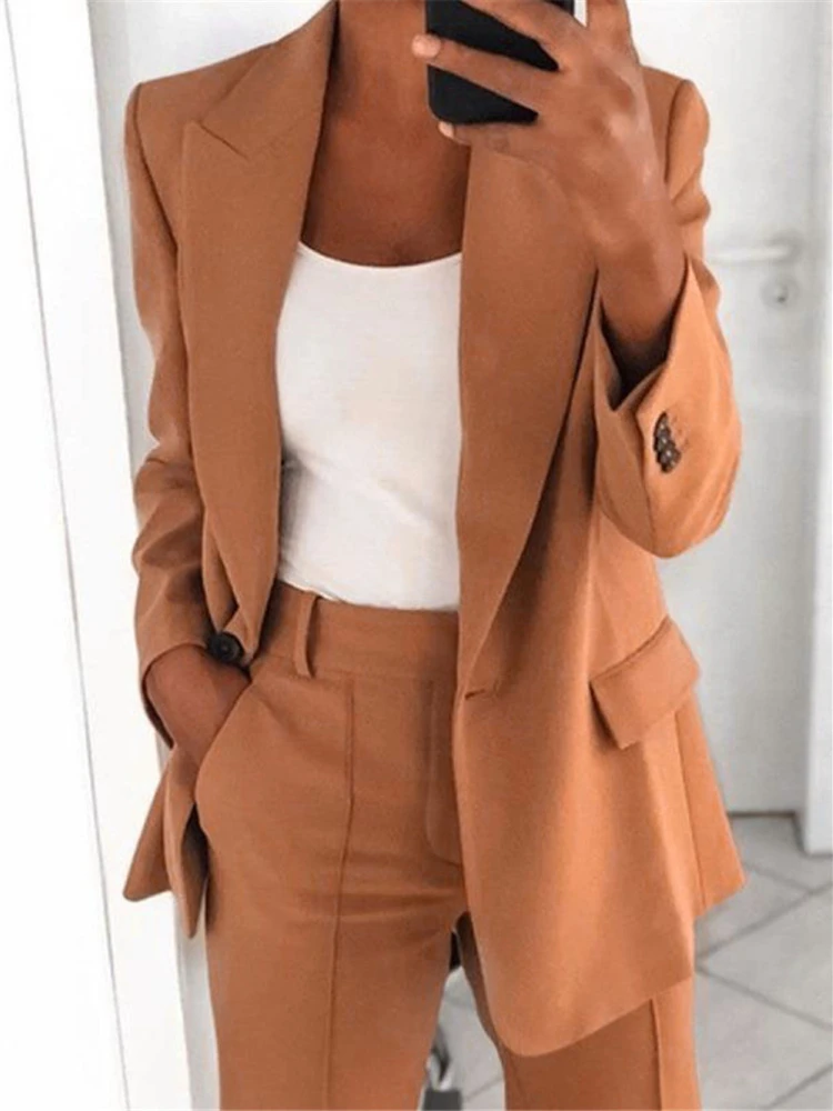 

Blazer Women Solid Color Slim Lapel Oversized Suit Jacket Spring Summer New Outerwear Blazer Business Elegant Jacket Women Coats