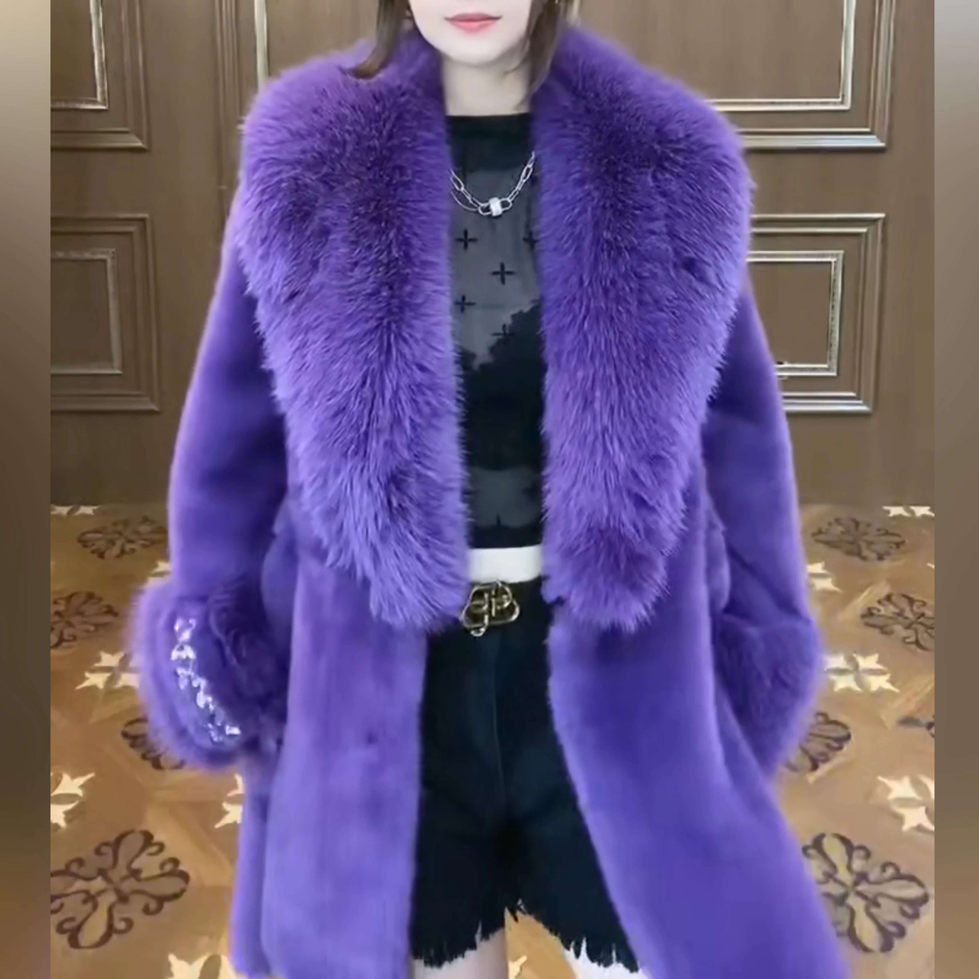 Long Sleeve Female Toka Double Face Wool Leather Warm Fur Jacket Women's Winter Fashion Trendy Embroidery Sequins Casual Jacket