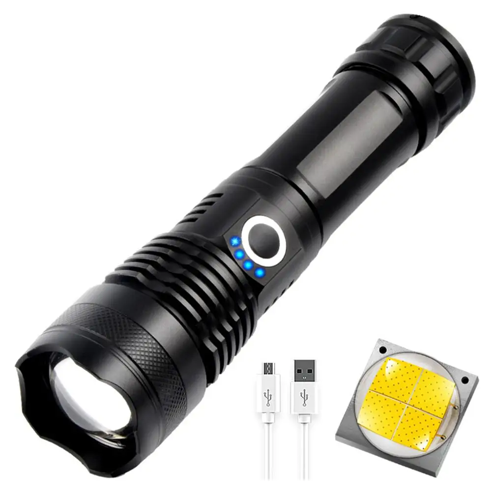 

3000 Lumens P50 Single Flashlight With USB Cable 26650 Battery Telescopic Zoom IPX5 USB Charging Outdoor Searchlight Flashlight