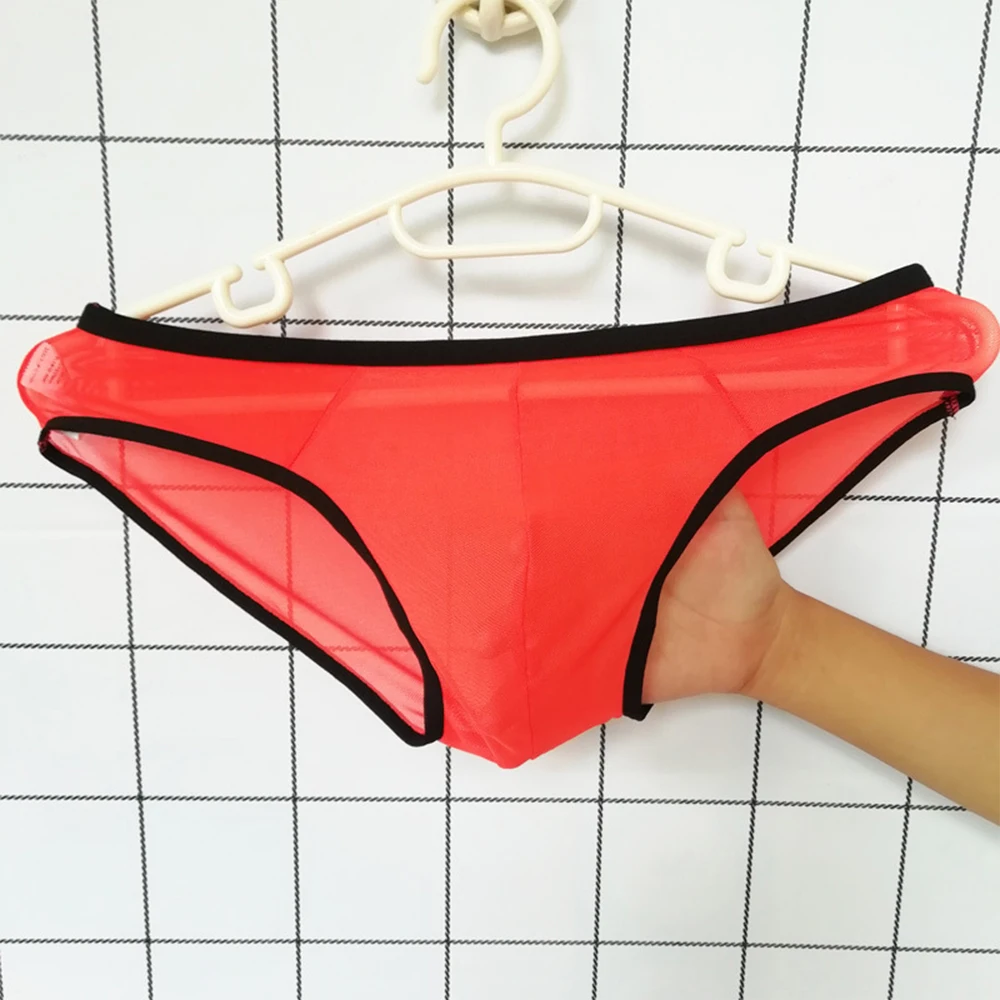 

Men Sexy Briefs Mesh Transparent Solid Color Bikini Low Rise Underwear See Through Underpants Enhance Sheer Panties Thong