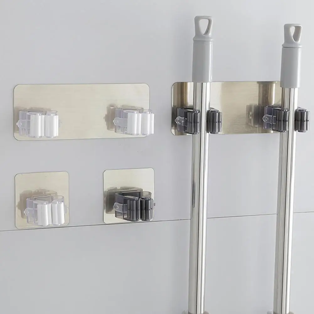

Multi-purpose Hooks Mop Holder Wall Mounted Mop Organizer Waterproof Broom Self-adhesive Bathroom Hanger Hook Wall Hook Kit I6h7