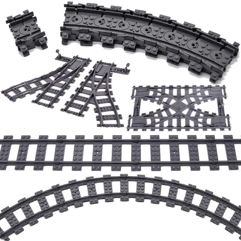 City Trains Train Rail Crossing Track Rails Soft Tracks Cruved Straight Railway Building Blocks Bricks DIY Toys For Children Boy