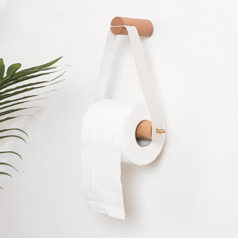 

Vintage Toilet Paper Roll Holder Bathroom Wall Mounted Wooden Leather Tissue Dispenser Towel Ring Toilet Paper Storage Rack