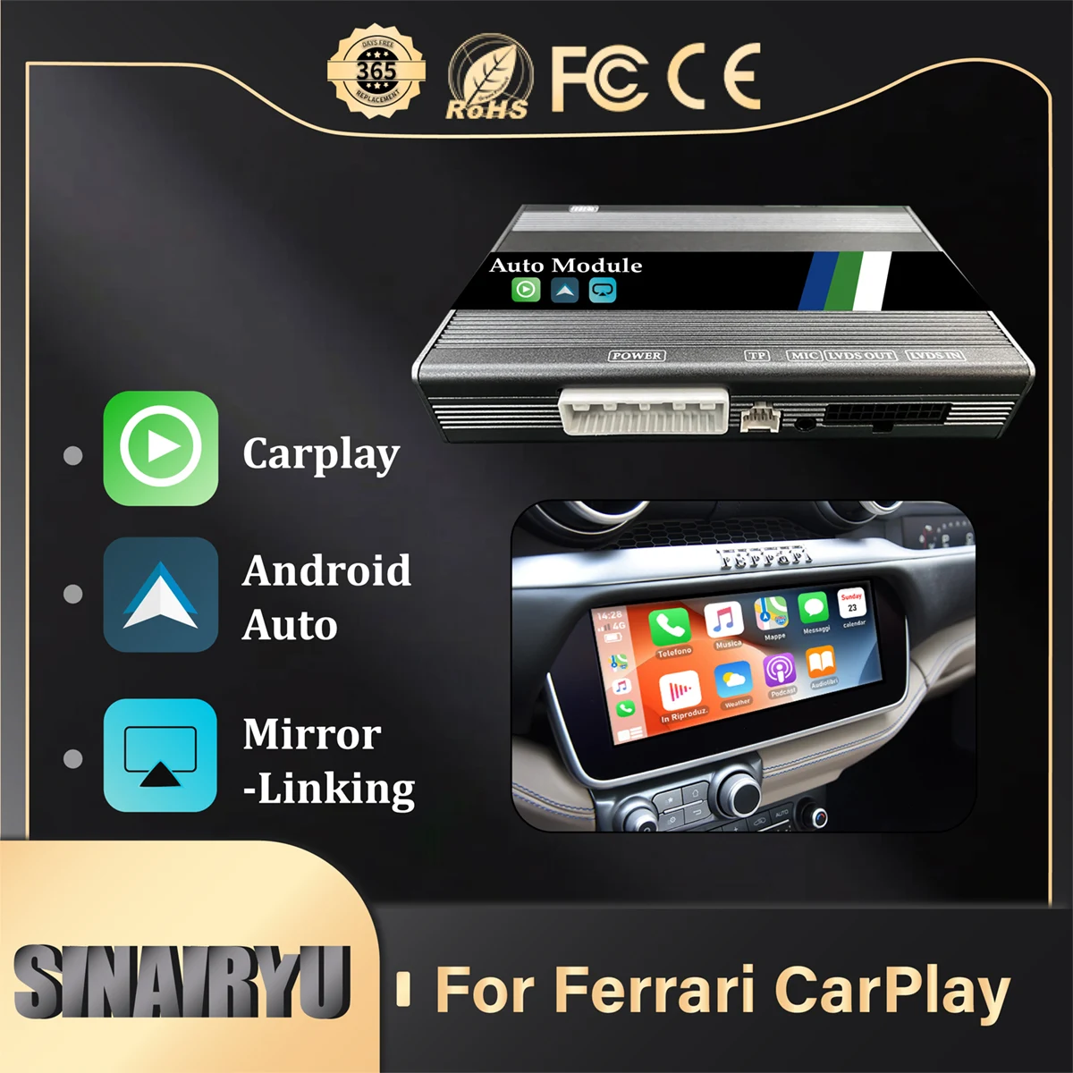 Беспроводная связь CarPlay6.5 дюйма 8 ✐ 25 для Ferrari 09YS F12 12YS F488 15YS F8 19 20YS Android зеркальная
