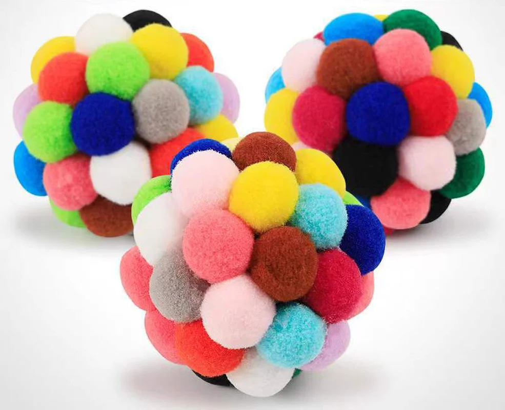 

1 Pcs Cat Toy Ball Rainbow Bell Ball Kitten Relieving Stuffy Pompons Molar Cat Teasing Ball Pet Supplies