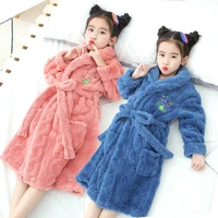 fashion wave pattern robes for girls soft teenage sleepwear cartoon bear print pajamas coral velvet bathgrowns big girls clothes