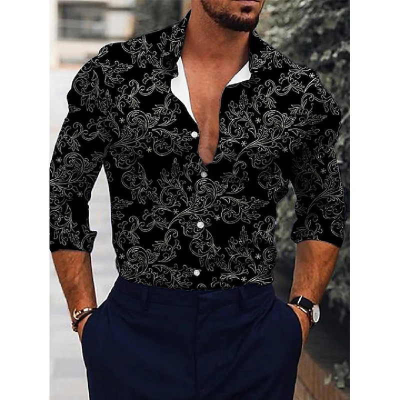 Autumn Fashion Men Shirts Oversized Shirt Casual Totem Print Long Sleeve Tops Men's Clothing Club Cardigan Blouses High Quality