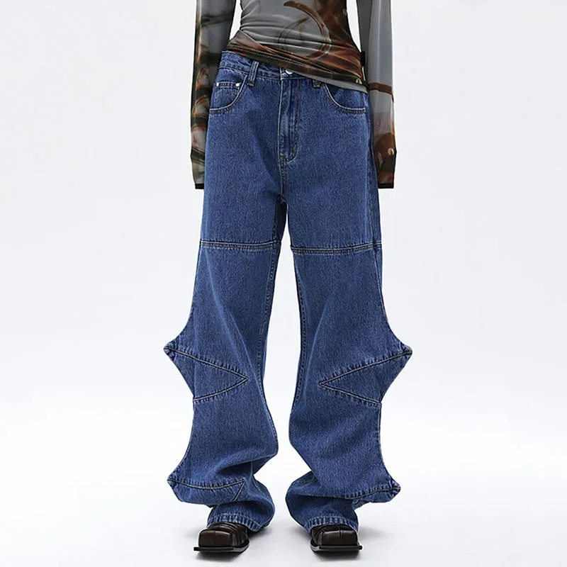 

Jeans Women 2022 New in Antique Blue Trousers With Irregular Structure Cotton Low Rise Straight Pants Streetwear y2k 90s Clothes