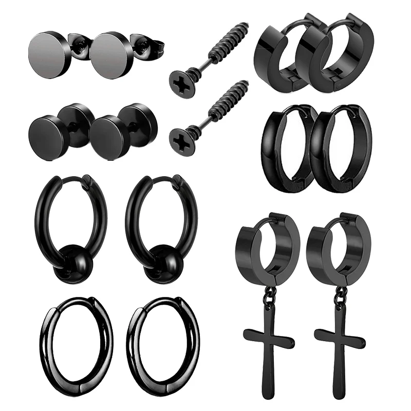 

Черные серьги из нержавеющей стали в стиле панк унисекс, геометрические простые трендовые модные Висячие серьги для женщин и мужчин, готиче...