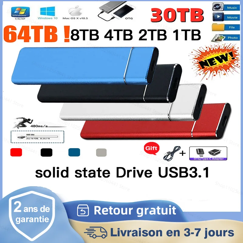 

Portable High-speed External 1TB Solid State Drive 500GB SSD Mobile Storage Device USB3.1 Hard Drive for Laptop Microcomputer