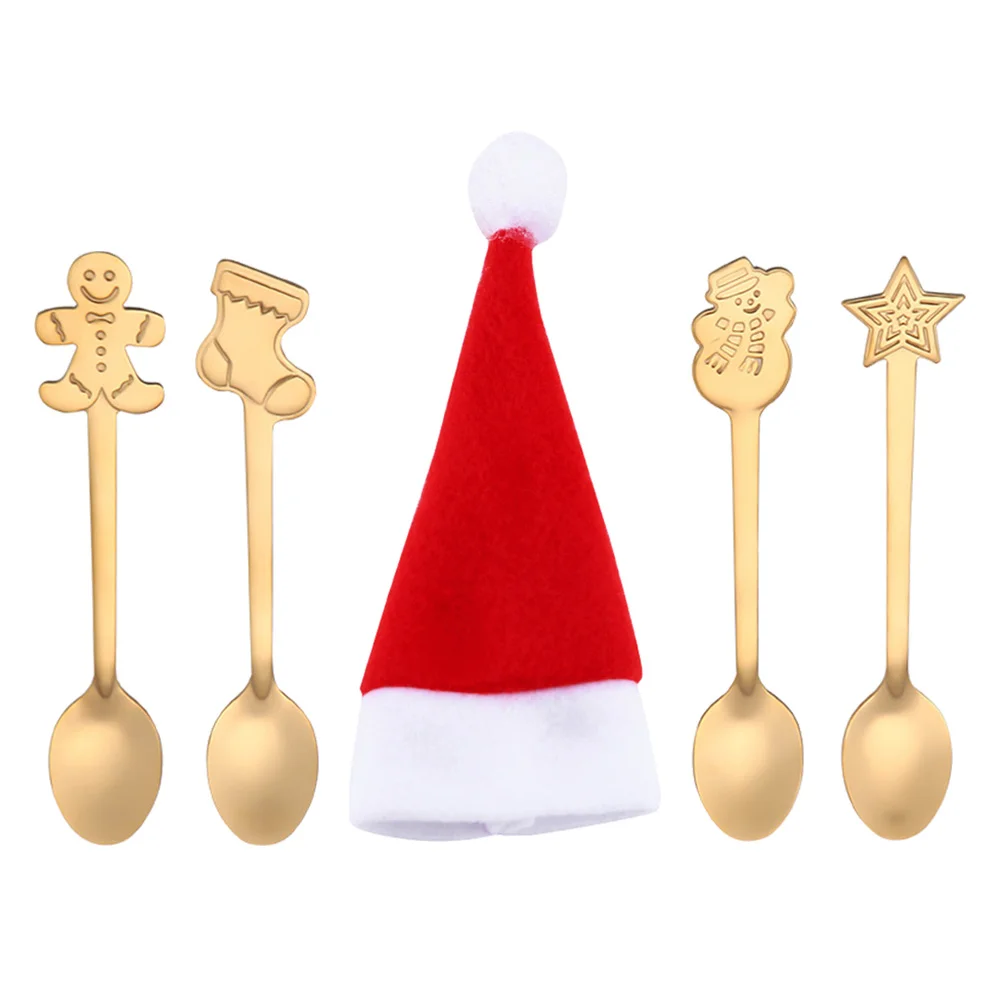 

Christmas Spoons Santa Cutlery Spoon Hat Tableware Basting Steel Stainless Drinksmixing Toppers Sugar Bottle Holders Supplies