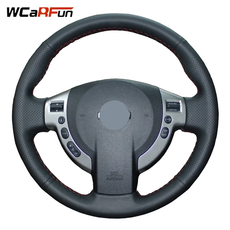 

WCaRFun DIY пользовательское имя черный искусственная кожа прошитый вручную чехол рулевого колеса автомобиля для Nissan QASHQAI X-Trail NV200 Rogue