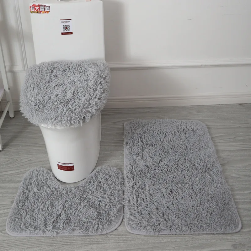 

3Pcs/Set Bath Mat Bathroom Carpet Soft Plush Fluffy U Shaped Water Absorption Non-Slip Rug Toilet Lid Cover Home Floor Mats Rugs