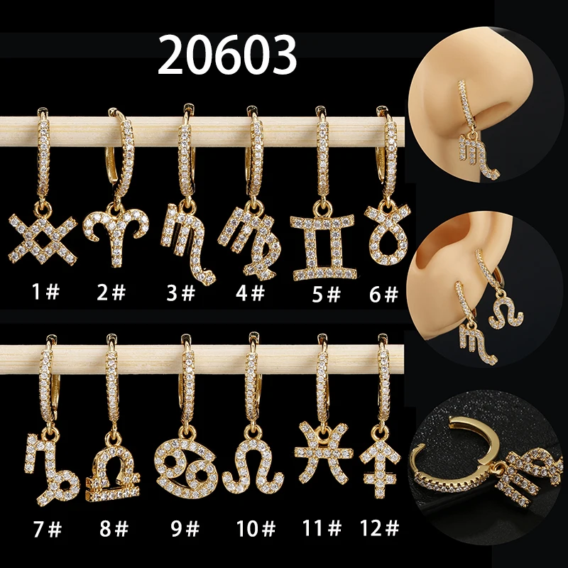 

1PC New Stainless Steel Twelve Constellation Ear Piercing Jewelry Cz Cartilage Helix Lobe Screw Back Stud Earring