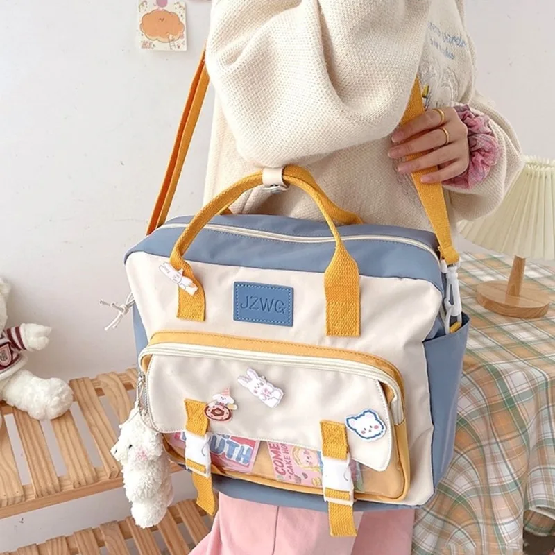 

Women Multifunction Shoulder Bag Handbag Backpack Large Capacity School Bag Women Nylon Bag Contrasting Color Design Square Bag