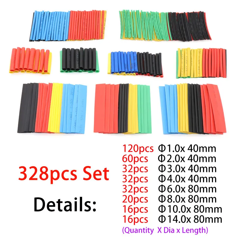 

127/164/328pcs Polyolefin Shrinking Assorted Heat Shrink Tube Set Wire Cable Insulated Sleeving Tubing hand tools Kit