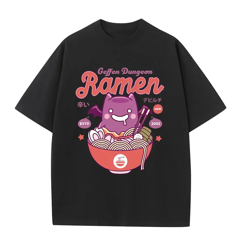 Фото Футболка с графическим принтом Geffen Dungeon Eat Ramen для мужчин и женщин, забавные винтажные футболки в японском стиле, мужские повседневные хлопковые футболки, уличная одежда №1
