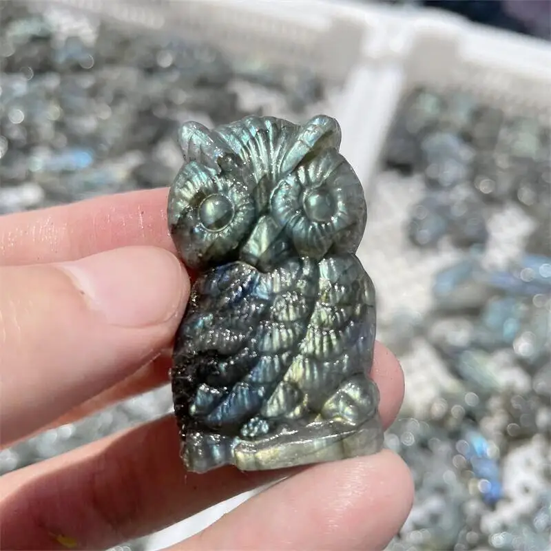 

1PC Natural Labradorite Owl Hand Carved Healing Gemstones Crystals And Stones Healing Home Decoration Accessories 1pcs