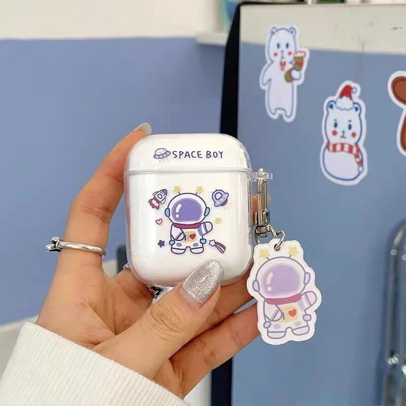 

Cute Fresh Flower Earphone Case Cover Earphone Protective Shell Suitable For Airplads 1 2 Pro Transparent TPU With Key Ring