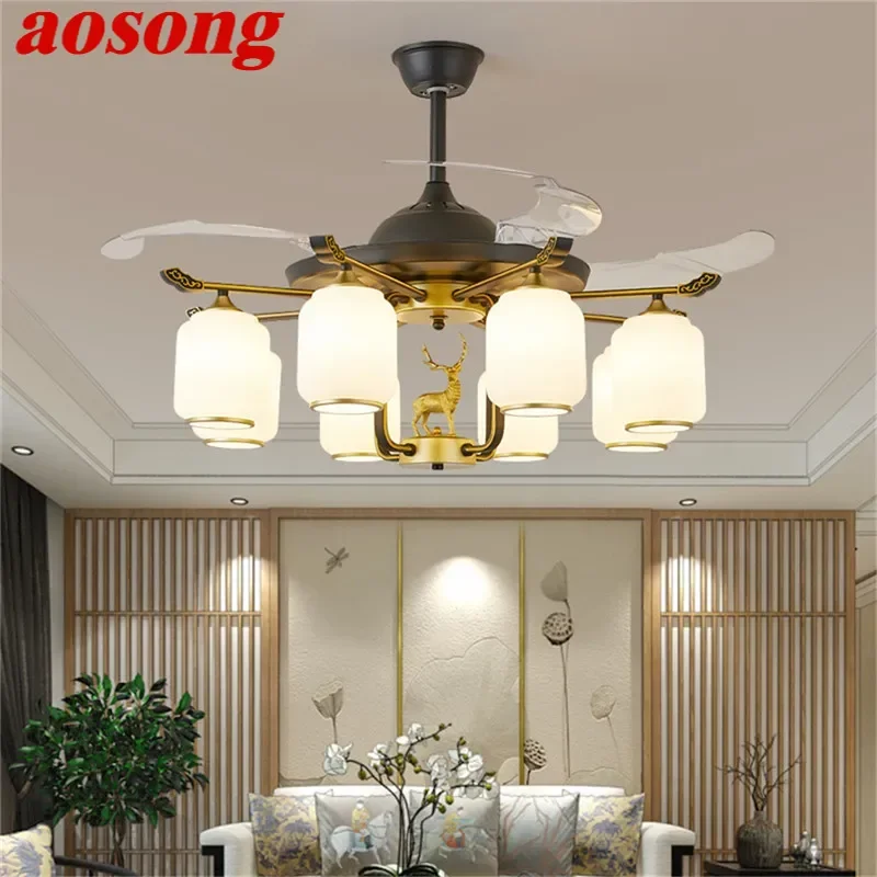 Современный Невидимый вентилятор AOSONG роскошный потолочный для гостиной