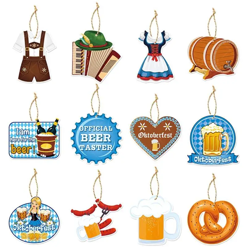

12Pcs Oktoberfest Holiday Theme Party Beer Keg Tags Pendant Birthday Beer Carnival Party Hanging Tag Label DIY Decoration Prop