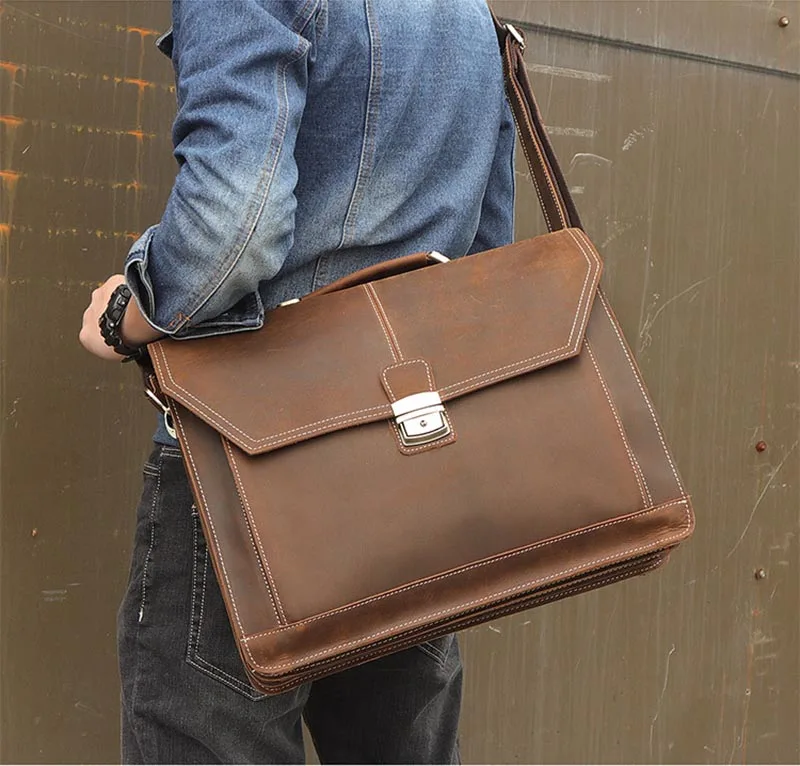 

Luxury Briefcase for Men Crazy Horse Leather Handbag Male Business Travel A4 Documents Bag Men's Leather Crossbody Bag New