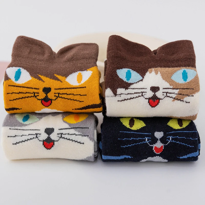 

4pairs Cartoon Cotton Short Sock For Women Cat 3D Ears Animal Socks Harajuku Kawaii Girls Anklet Low Socks Breathable Casual Sox