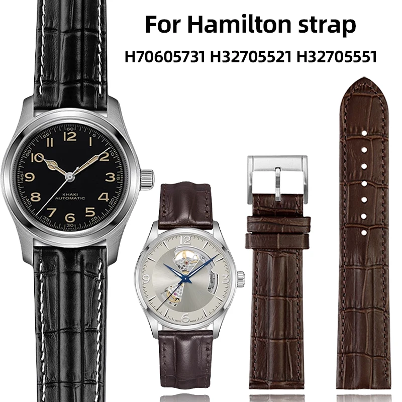 Фото Ремешок из воловьей кожи 20 мм 22 мм для Hamilton Jazzmaster H70605731 H70405710 H32705521, ремешок для часов из натуральной кожи, мужской черный, коричневый браслет №1