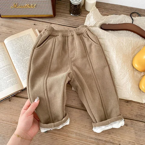 Зимние теплые детские брюки От 1 до 6 лет MILANCEL с флисовой подкладкой, вельветовые флисовые брюки для мальчиков, верхняя одежда