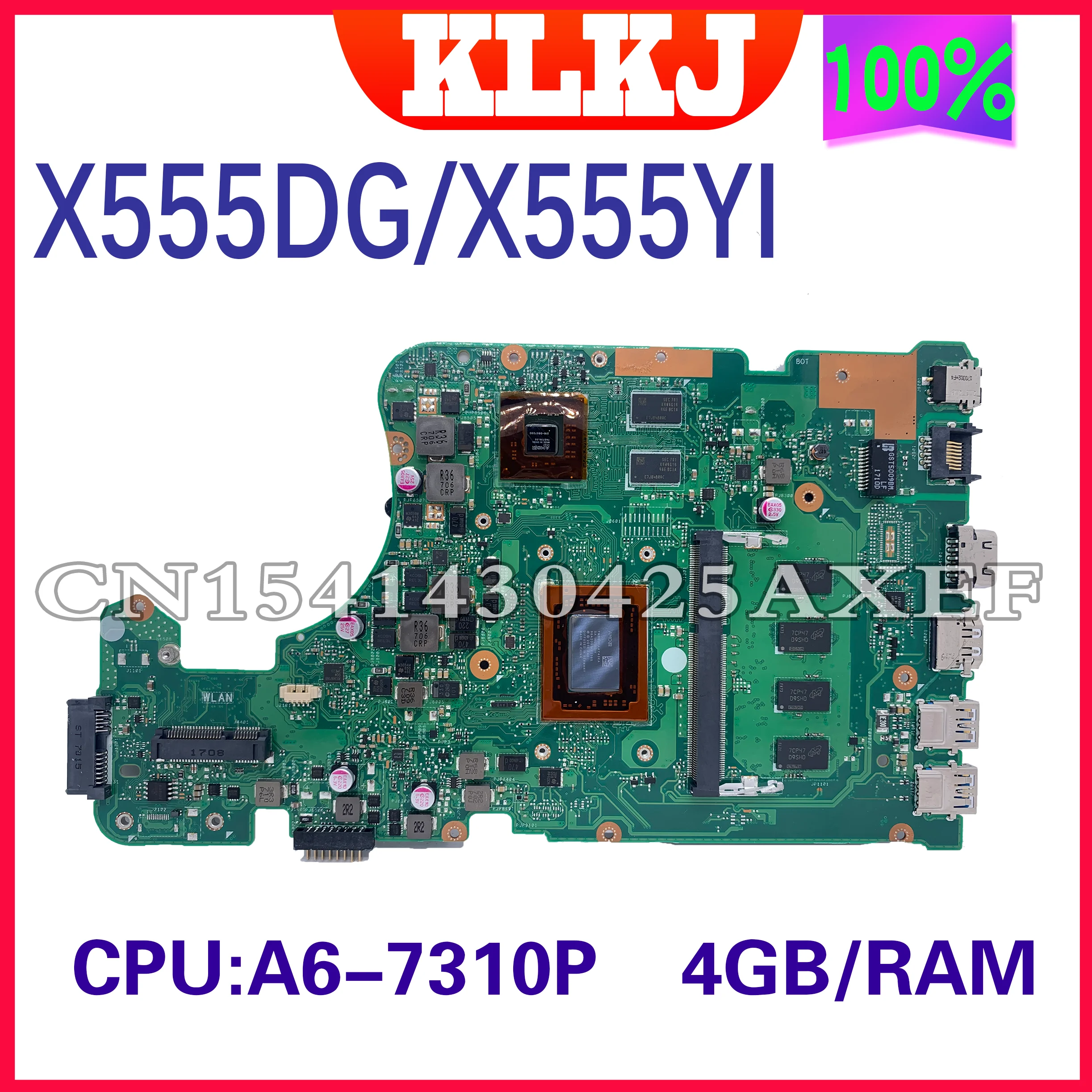 X555DG with A6-7310P CPU 4GB memory original motherboard suitable for Asus X555DG X555D X555YA X555YI motherboard 100% test OK