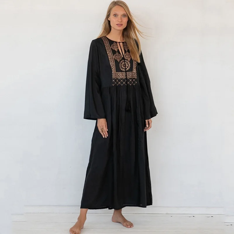 

Summer Dress Boho Clothes Bikini Cover Up for Women Beach Outfits Bohemian Embroidered Kaftan Vestidos Mujer Playa