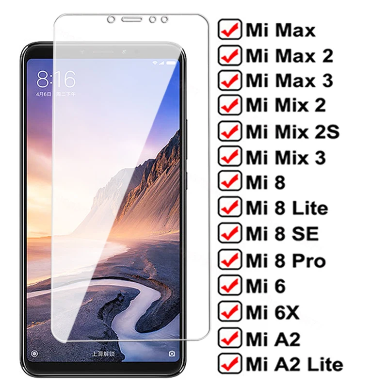 9D Full Cover Protective Glass For Xiaomi Mi Max 2 Mix 2S 3 Tempered Screen Protector Mi 8 SE 8 Pro A2 Lite 6 6X Protection Film