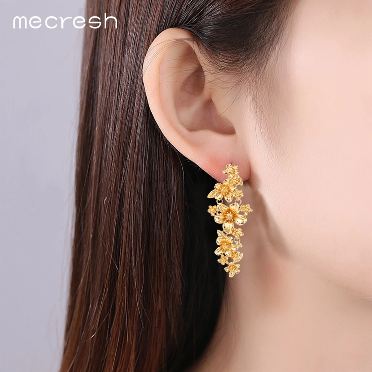 

Mecresh Fashion Gold Color Bridal Drop Earrings for Women Flower Korean Piercing Hanging Earrings 2022 Wedding Jewelry EH2011