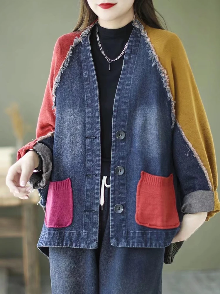 Max LuLu 2022 Весенняя винтажная Вязаная Дизайнерская Свободная джинсовая куртка с