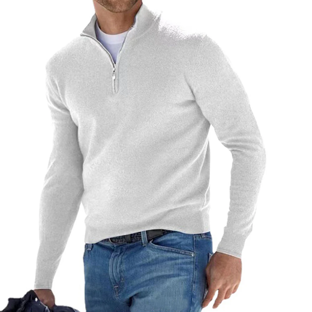 

Men Loose Sweater Casual Solid Male Long Quarter-zip Casual Thicken Top Clothing Sleeve Color Pullover Sweatshirts Warm