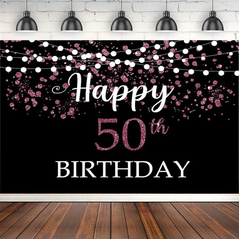

Pink Rose Glitter Shining Photography Backdrop Light Happy 50th Fifty Birthday Party Background Poster Decoration Banner Props