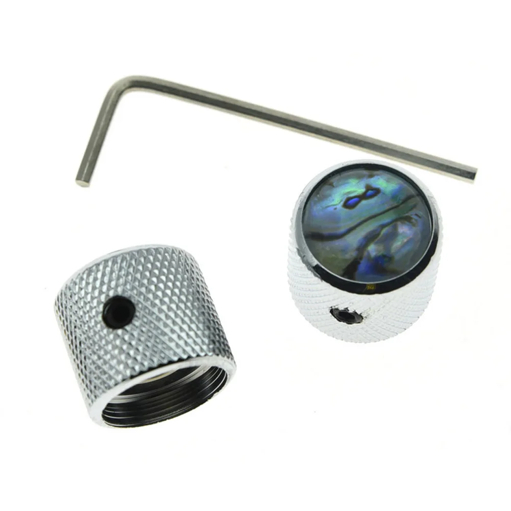 

2pcs Guitar Control Knobs Abalone Top Metal Knurled Barrel Guitar Knob Chrome With Wrench Tools Musical Instrument Accessories