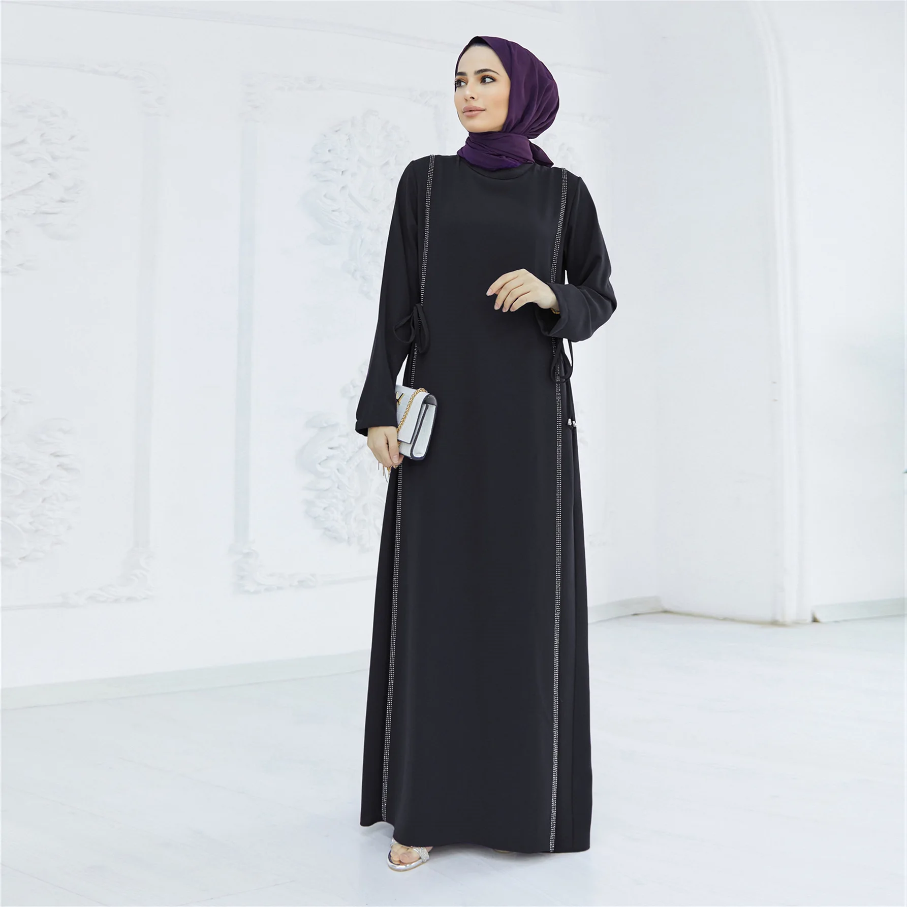 Muslim Fashion Middle Eastern Robe Diamond Spliced Waist Hijab Dress Abaya Dress Islamic Clothing for Women Abayas for Women