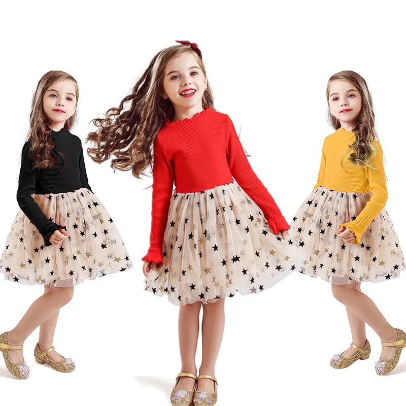 

Детские платья для девочек, платье с длинным рукавом для девочек, детское платье с блестками и звездами, Повседневное платье, детское платье...