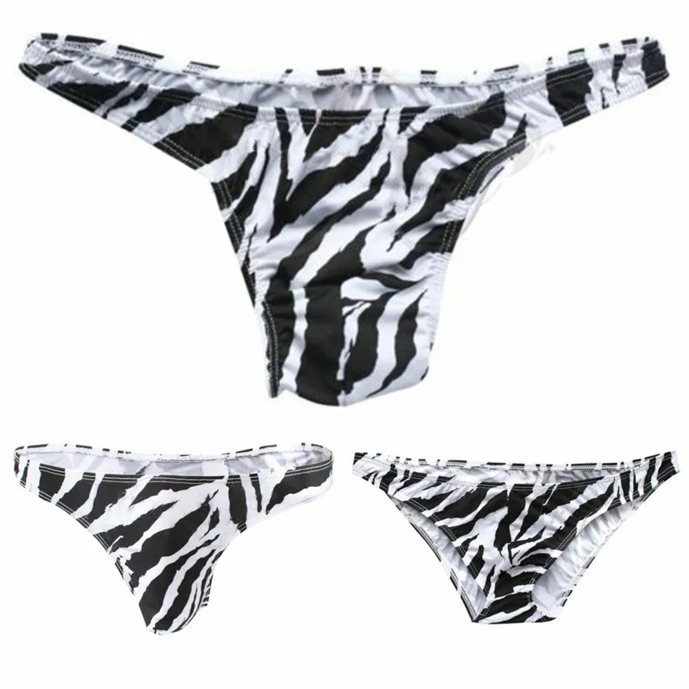 

High Quality Men Zebra Print Seamless Breathable Thong Breathable Underwear Bikinis Low Waist Panties Underpants