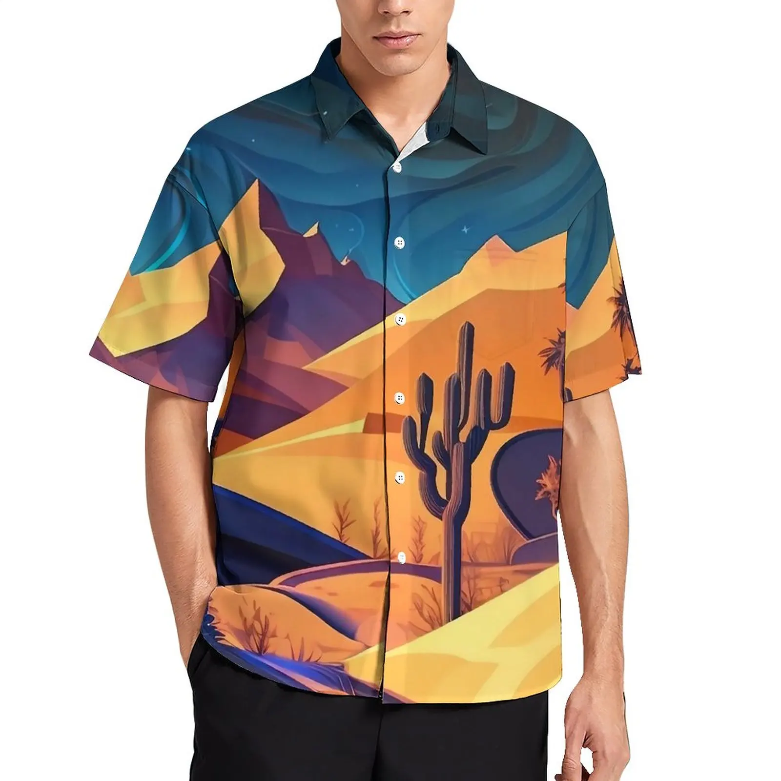 

Desert At Night Vacation Shirt Abstract Nature Hawaiian Casual Shirts Man Vintage Blouses Short Sleeve Graphic Top Plus Size 4XL