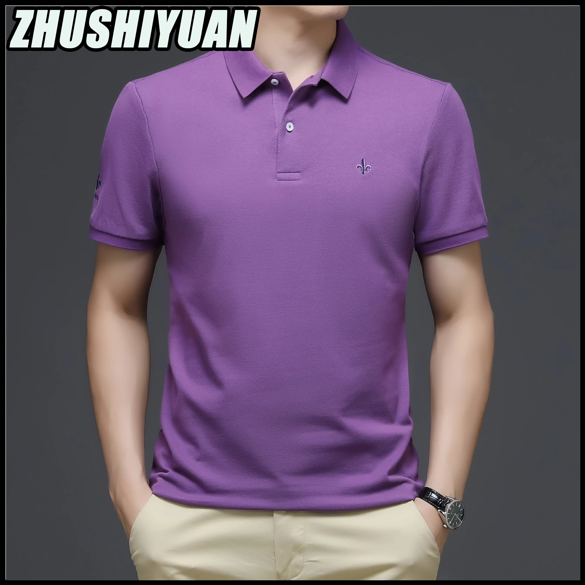 

New 100％ Cotton Embroidery Polo Shirts Summer Korea Fashion Short Sleeve Men Clothing Tops Ropa Hombre Slim Fit Black T-shirts