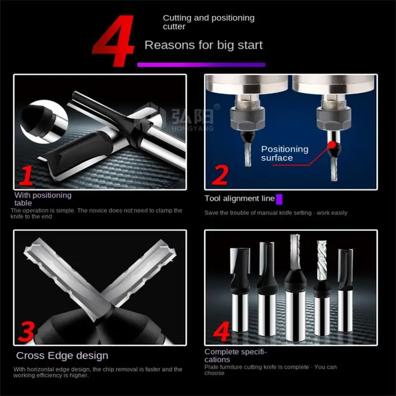 

6/8mm Shank Tenon Cutter Straight With Chisel Blade Positioning Cutting Tool Three-edged Trimming Router Bit Tungsten Steel