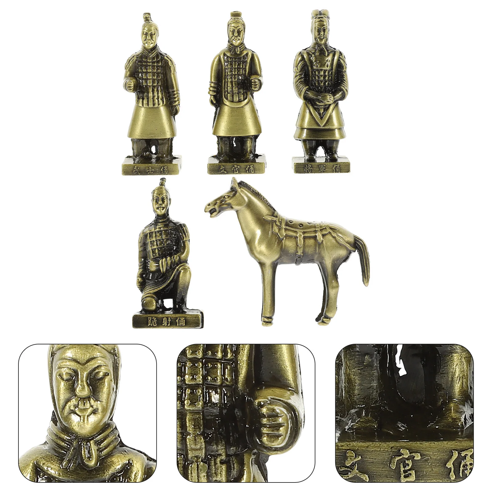 

5 Pcs Kitchen Cabinet Decor Metal Exquisite Terracotta Warriors Statue Small Desktop Ornament Alloy Figurine Decors Travel