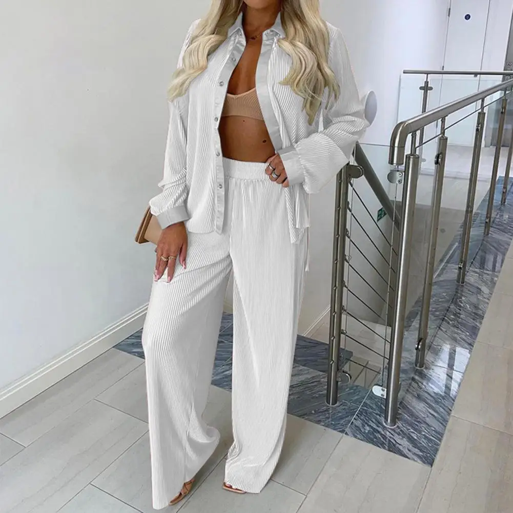 

Loose Full Length Pants Lapel Wide Leg Fall Blouse Trousers Suit Women Clothing